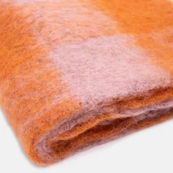 Orange Check Mincho Wool Mix Scarf><noscript><img width=