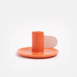 Orange/Pink Hand Painted Stoneware Candle Holder>Caroline Gardner Best Sale