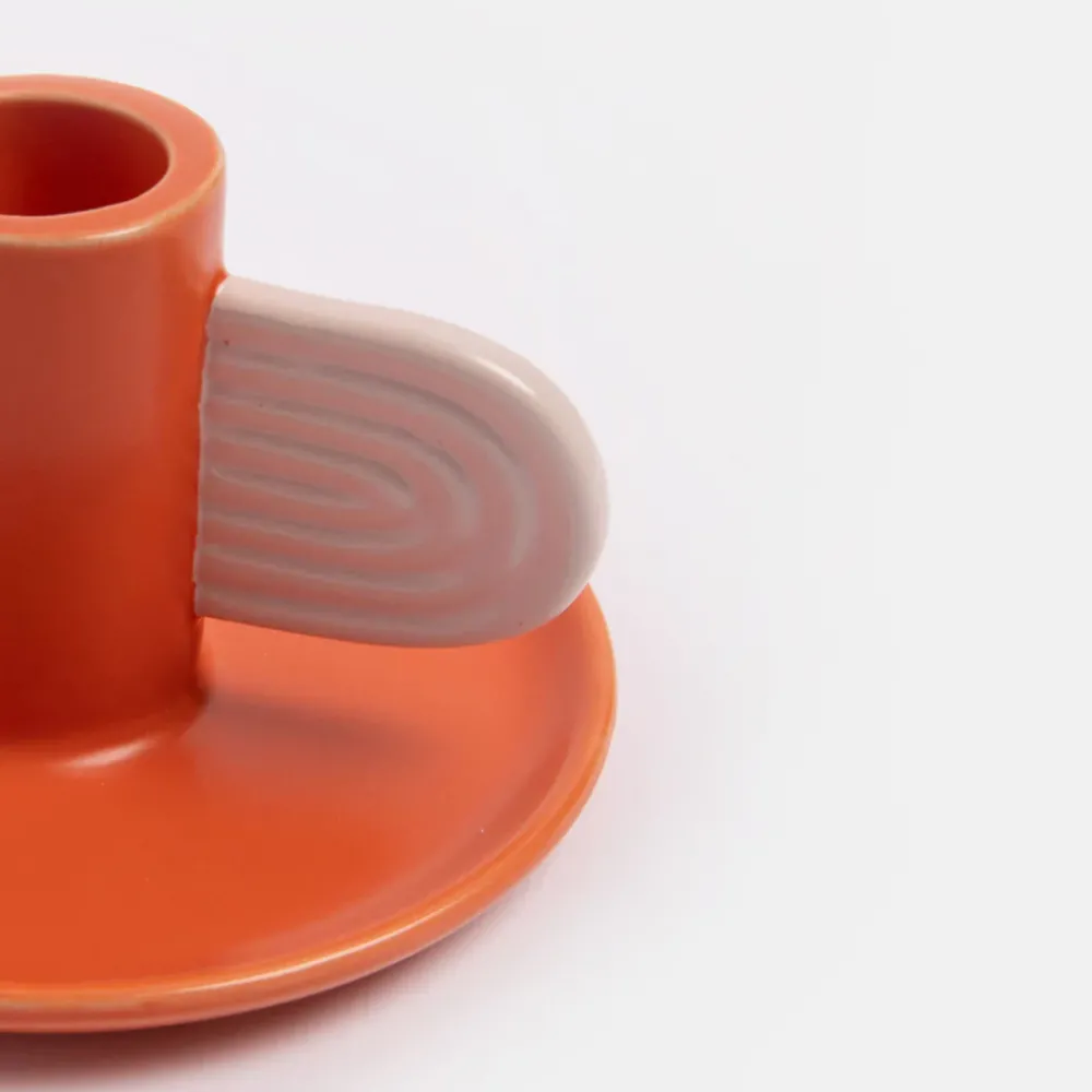 Orange/Pink Hand Painted Stoneware Candle Holder>Caroline Gardner Best Sale