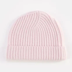 Pale Pink Cashmere Rib Beanie Hat>Caroline Gardner Best