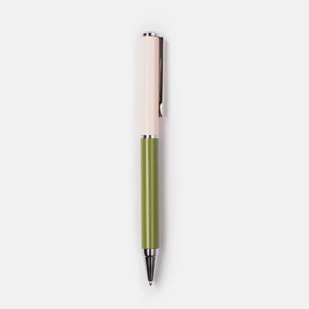 Pale Pink/Khaki Colourblock Boxed Pen>Caroline Gardner Best