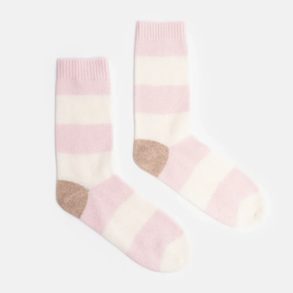 Pale Pink/Taupe Stripe Cashmere Bed Socks>Caroline Gardner Cheap