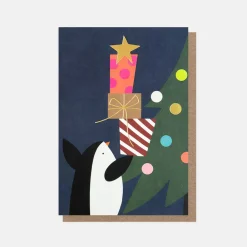 Penguin & Presents Small Christmas Card Pack of 10>Caroline Gardner Clearance