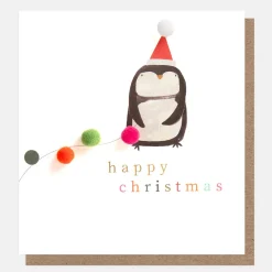Penguin In Hat Mini Poms Christmas Card>Caroline Gardner Clearance