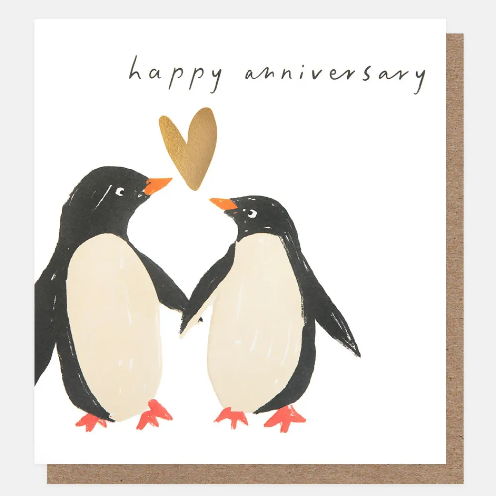 Penguins With Gold Heart Anniversary Card>Caroline Gardner Flash Sale