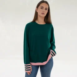 Pine Green/Pink Pure Cashmere Jumper>Caroline Gardner Outlet