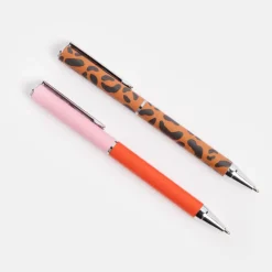 Pink/Red & Leopard Set of 2 Boxed Pens>Caroline Gardner Clearance
