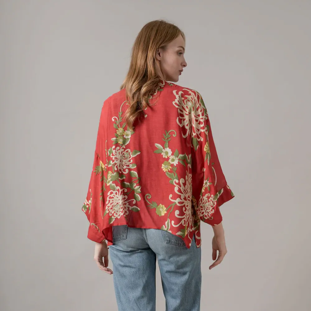 Red Chrysanthemum Short Kimono>Caroline Gardner Discount
