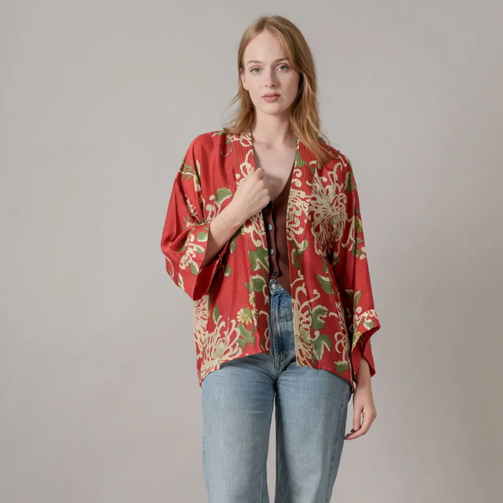 Red Chrysanthemum Short Kimono>Caroline Gardner Discount