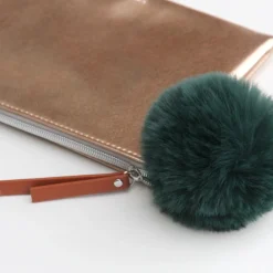 Rose Gold Pouch With Green Faux Fur Pom><noscript><img width=