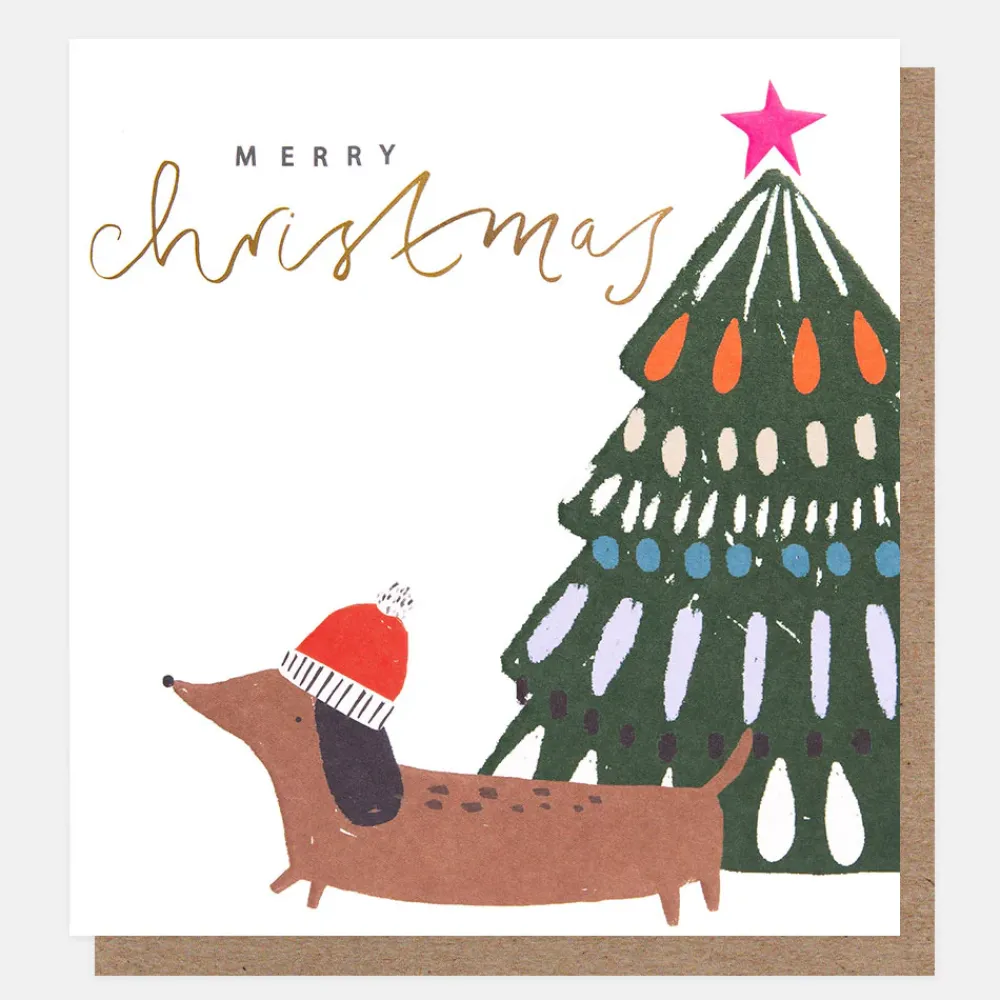 Sausage Dog & Tree Charity Christmas Card Pack of 8>Caroline Gardner Cheap