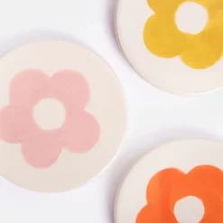 Set of 4 Stoneware Flower Coasters><noscript><img width=
