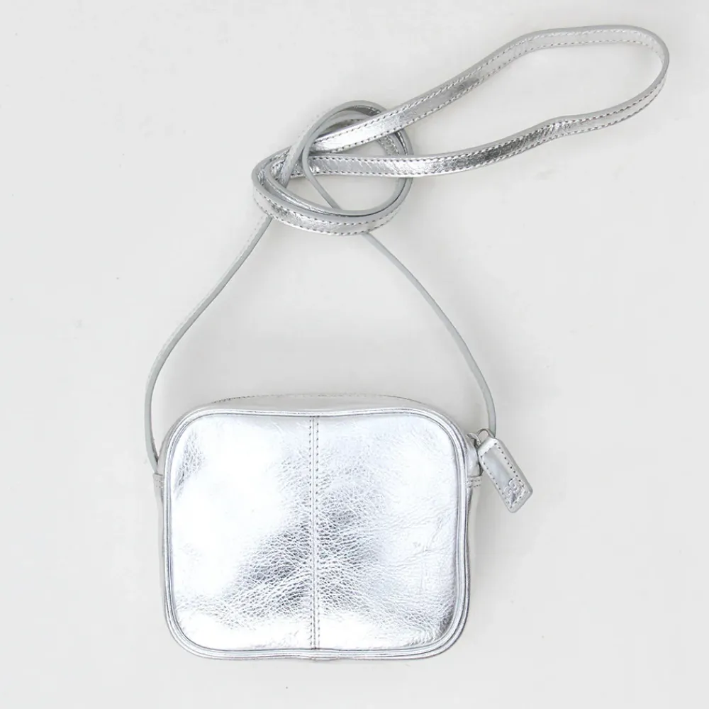 Silver Leather Mini Camera Bag>Caroline Gardner Store