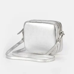 Silver Leather Mini Camera Bag><noscript><img width=