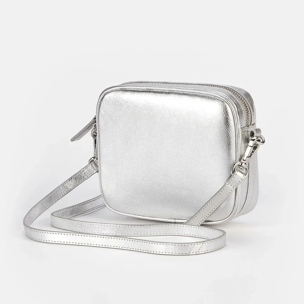 Silver Leather Mini Camera Bag>Caroline Gardner Store