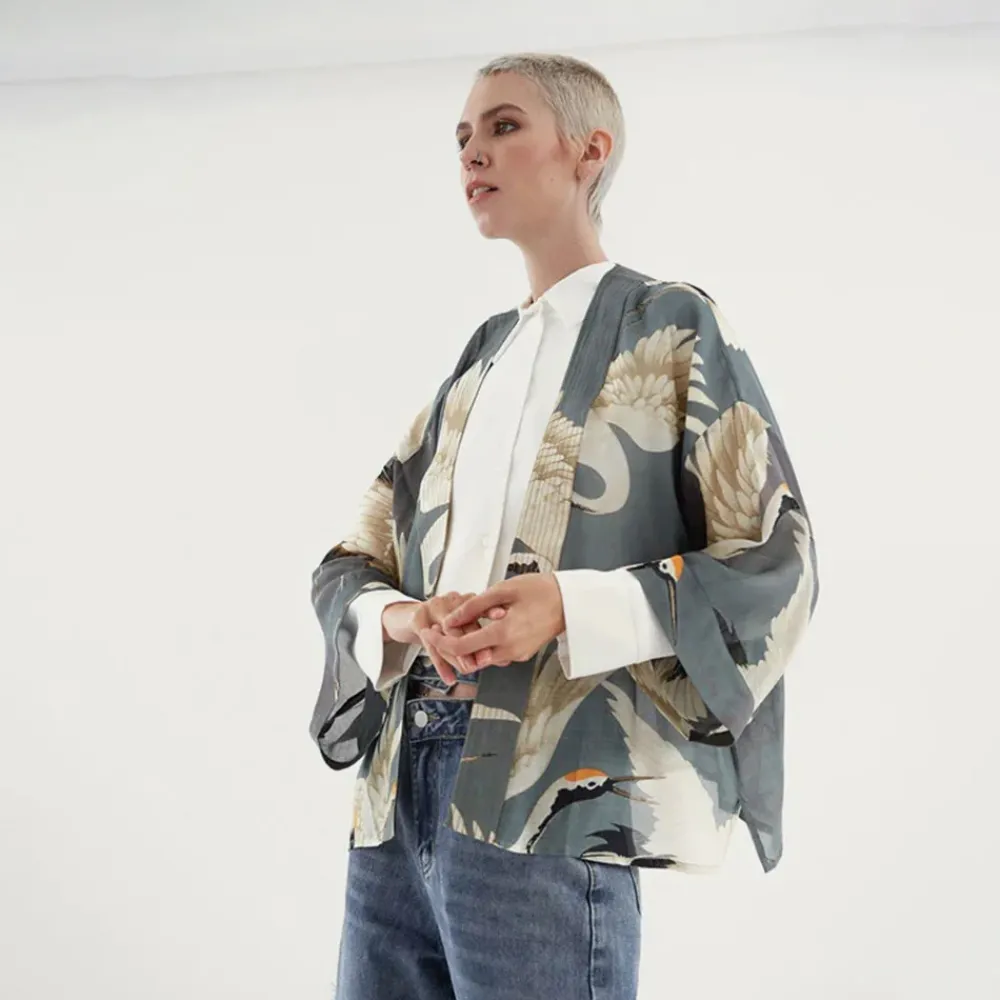 Slate Grey Stork Short Kimono>Caroline Gardner Flash Sale