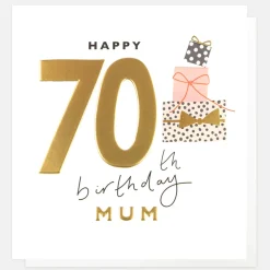 Stack of Presents 70th Birthday Card For Mum>Caroline Gardner Store