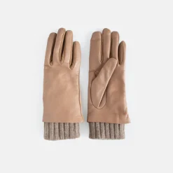 Taupe Rib Cuff Leather Glove>Caroline Gardner Shop