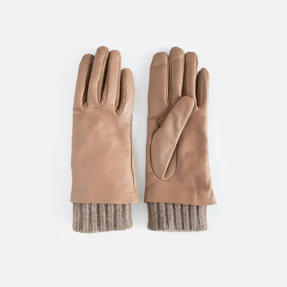 Taupe Rib Cuff Leather Glove>Caroline Gardner Shop
