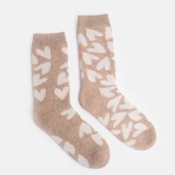 Taupe/Cream Hearts Cashmere Bed Socks>Caroline Gardner Shop