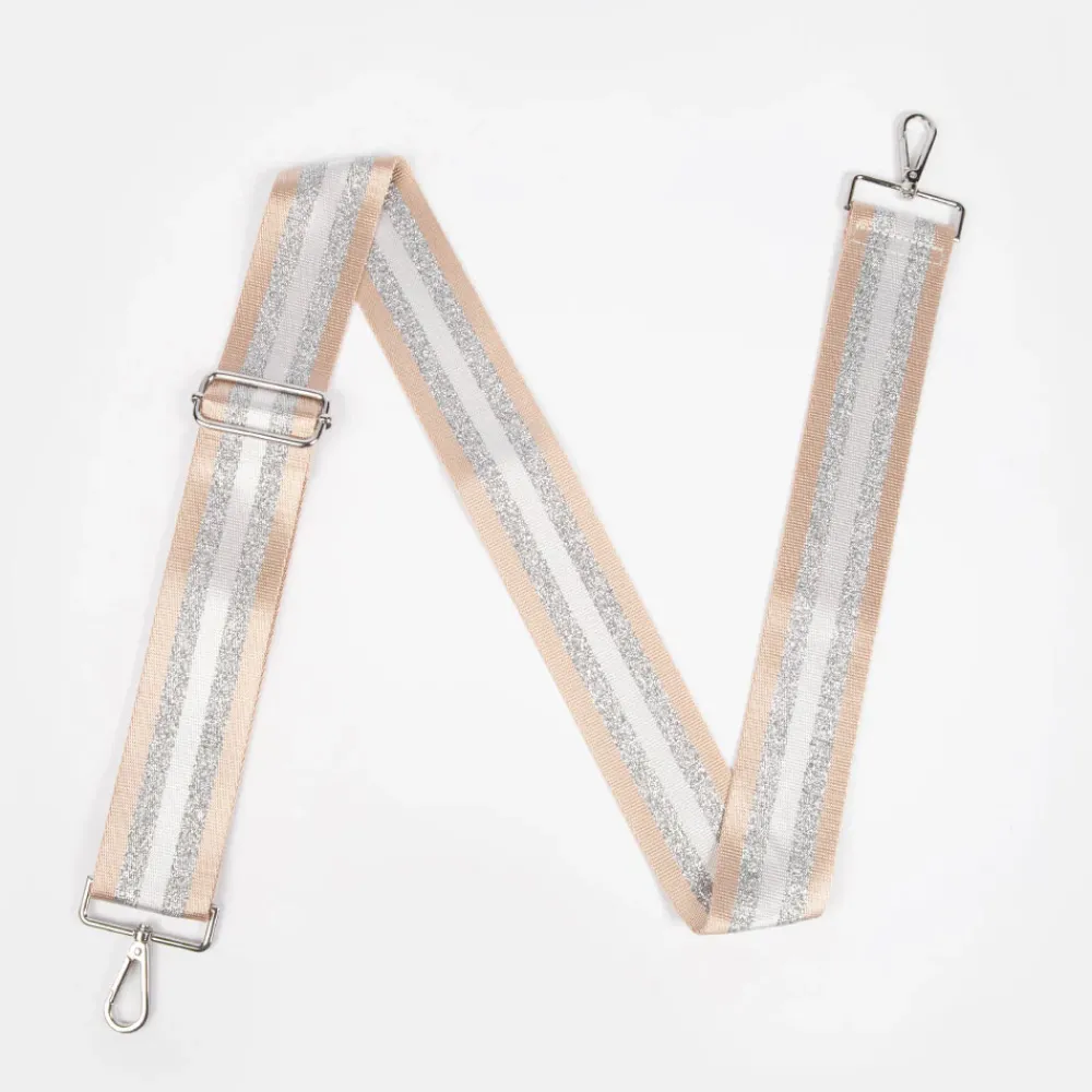 Taupe/Silver Stripe Webbing Handbag Strap>Caroline Gardner Cheap