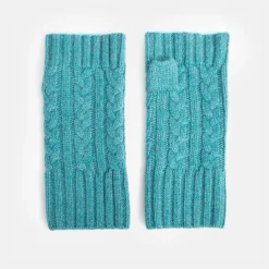 Teal Cashmere Cable Knit Wrist Warmers>Caroline Gardner Sale