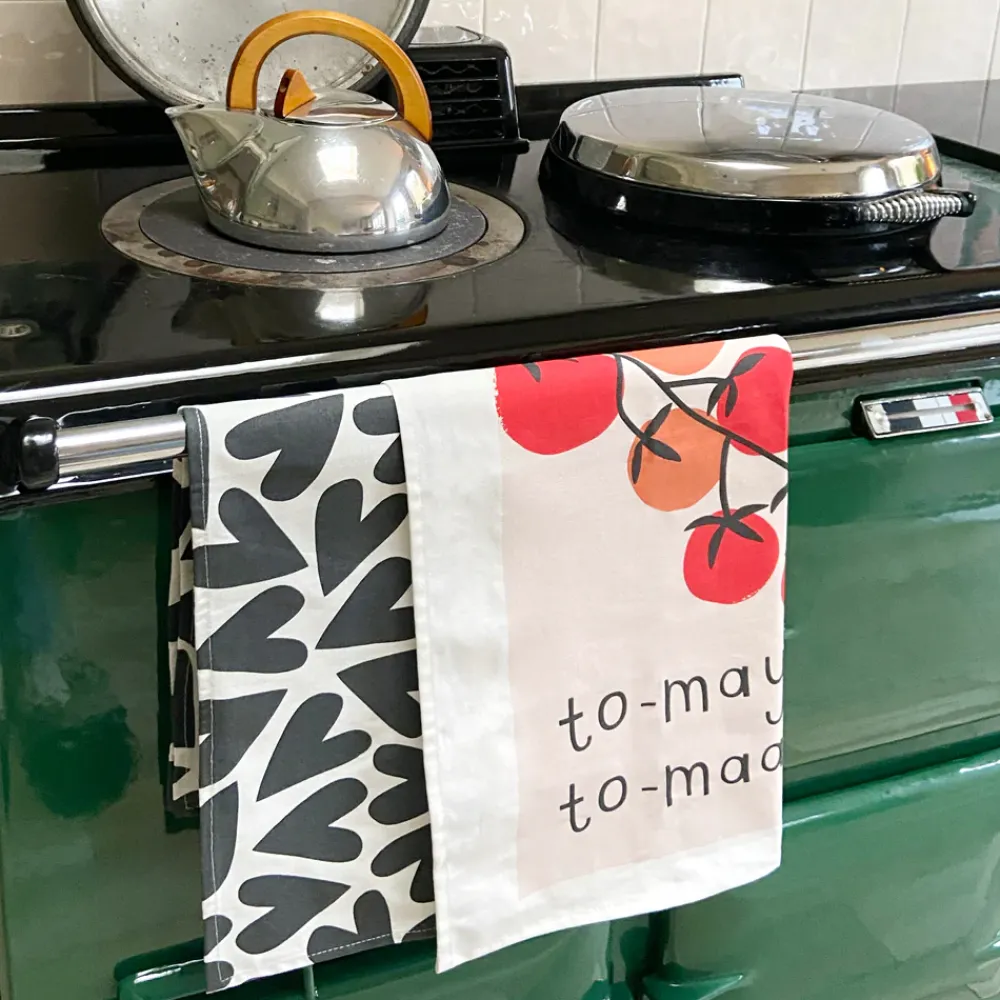 Tomato/Mono Hearts Tea Towel Set of 2>Caroline Gardner Best Sale