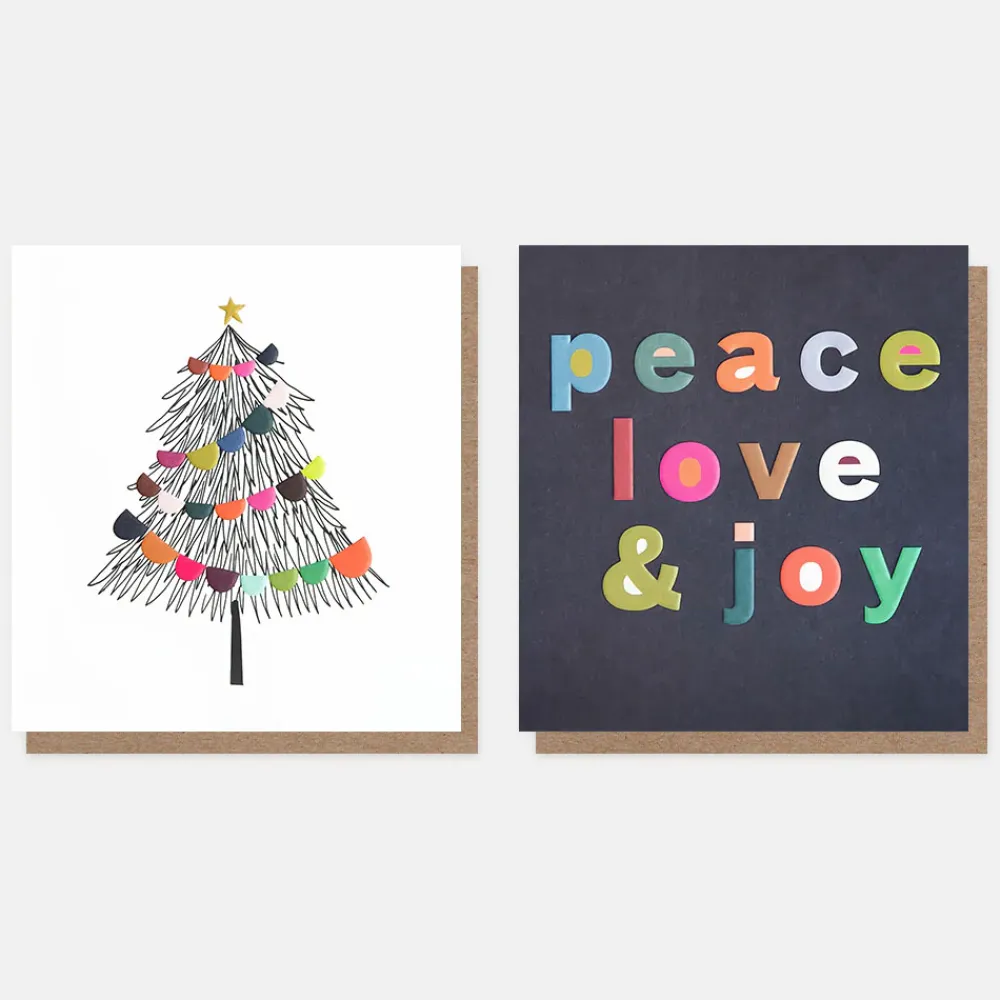 Tree and Peace Love & Joy Mixed Charity Christmas Cards Pack of 8>Caroline Gardner Cheap
