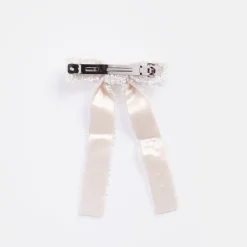 White Beads Bow Hair Clip><noscript><img width=