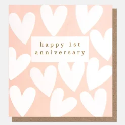 White Hearts On Pink 1st Anniversary Card>Caroline Gardner Outlet